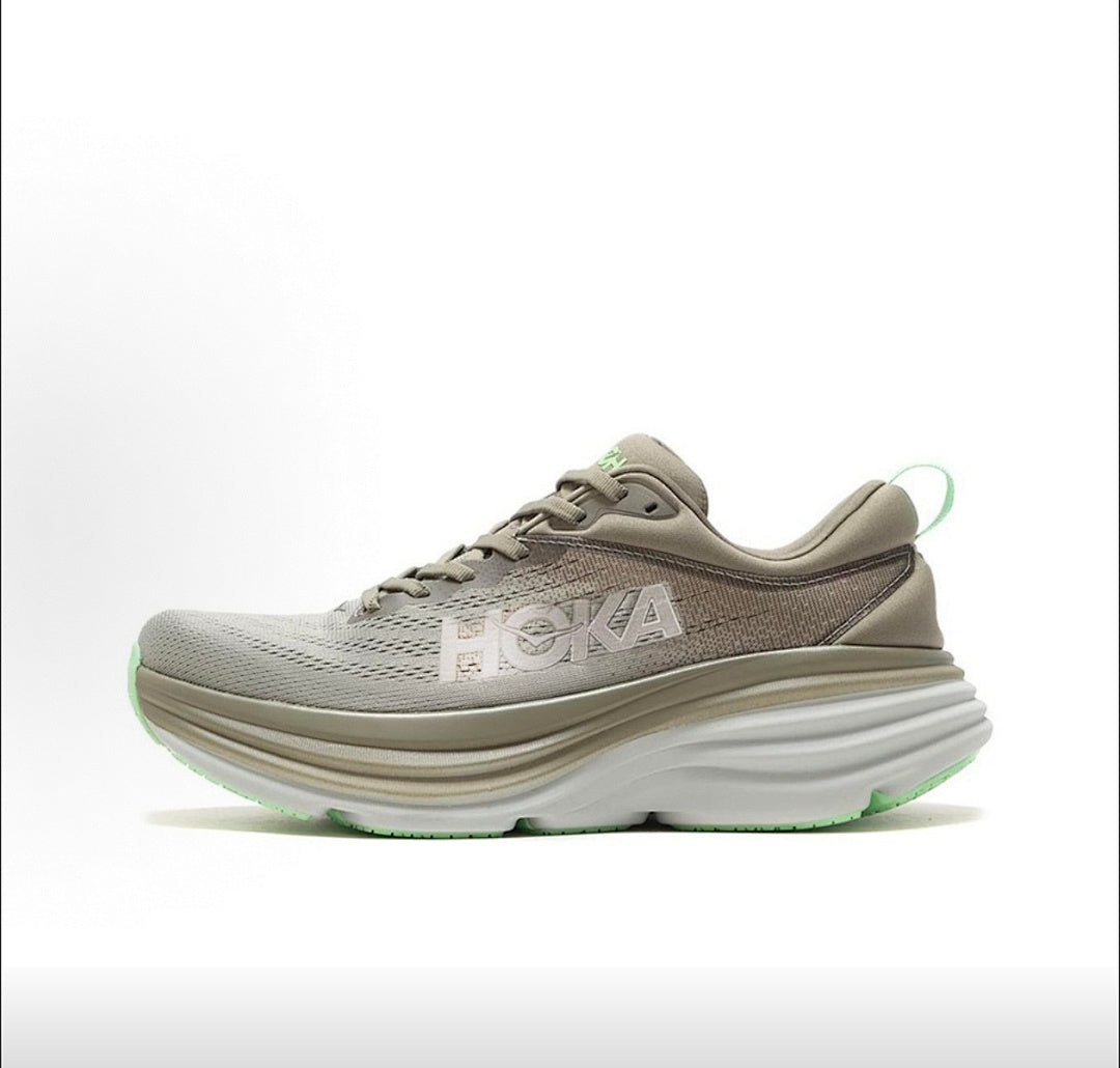 HOKA Bondi 8 Sneakers in Green and Silver