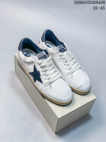 Golden Goose Super-Star White and Navy Star Sneakers 2606GVD388A08