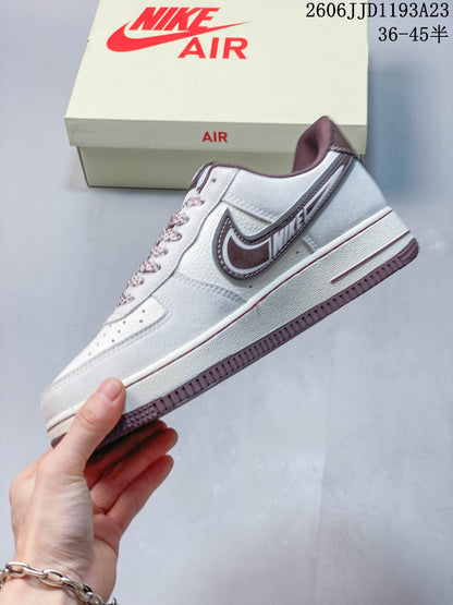 Nike Air Force 1 Low White and Burgundy Sneakers