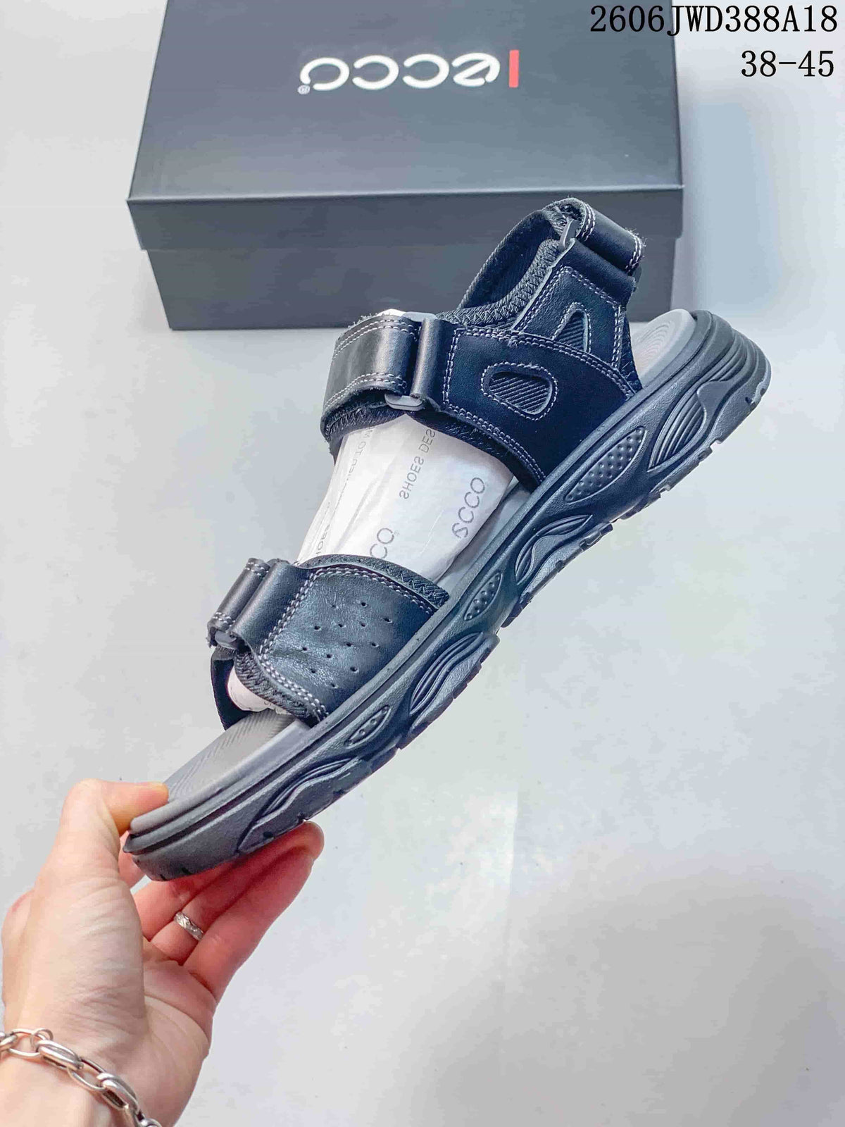ECCO JWD388A18 Adjustable Strap Sandals in Navy and Gray