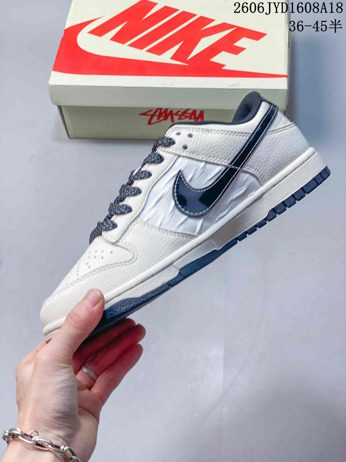 Nike SB Dunk Low White and Navy Sneakers