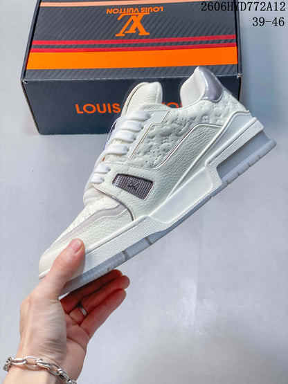 Louis Vuitton White Low-Top Sneakers with Silver Accents