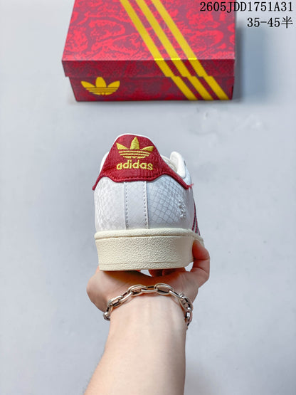 Adidas Superstar White Shell-Toe Sneakers with Red Accents