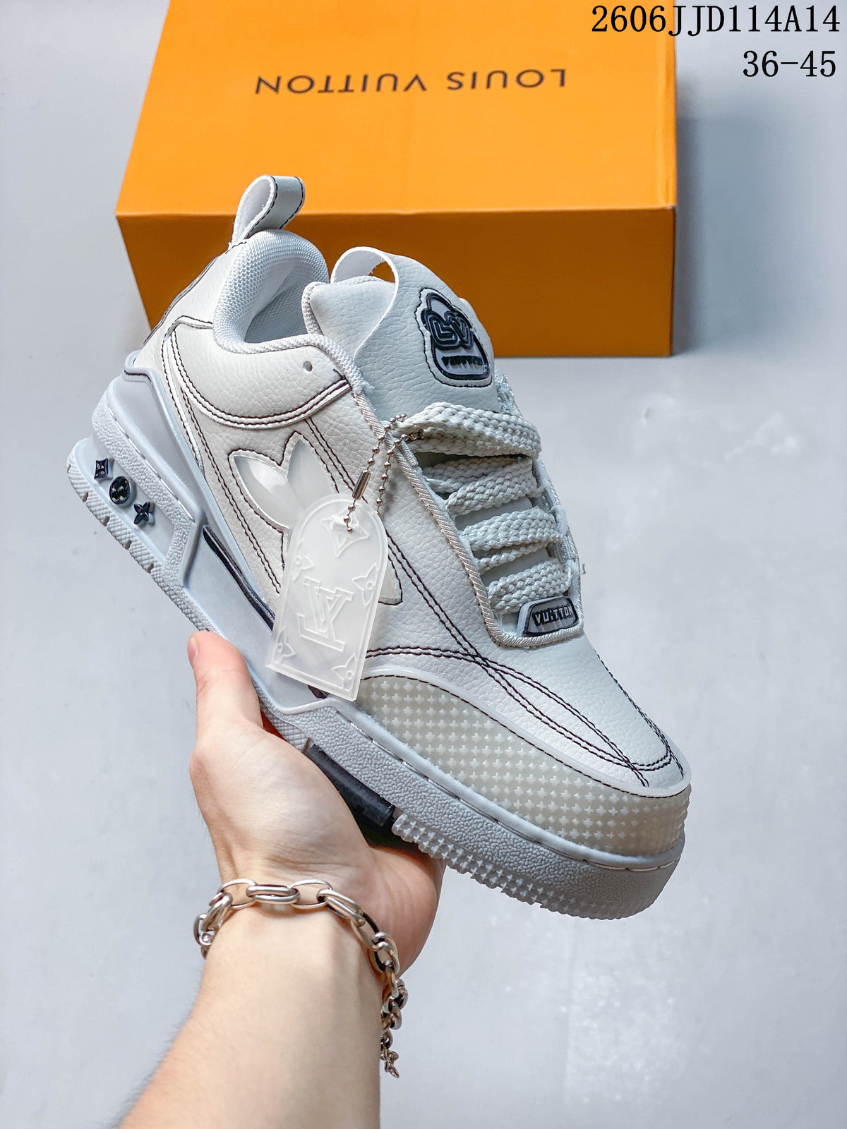 Louis Vuitton Trainer Low-Top Sneakers in White and Gray