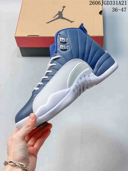 Jordan Air Jordan 12 High-Top Basketball Shoes, Blue/White