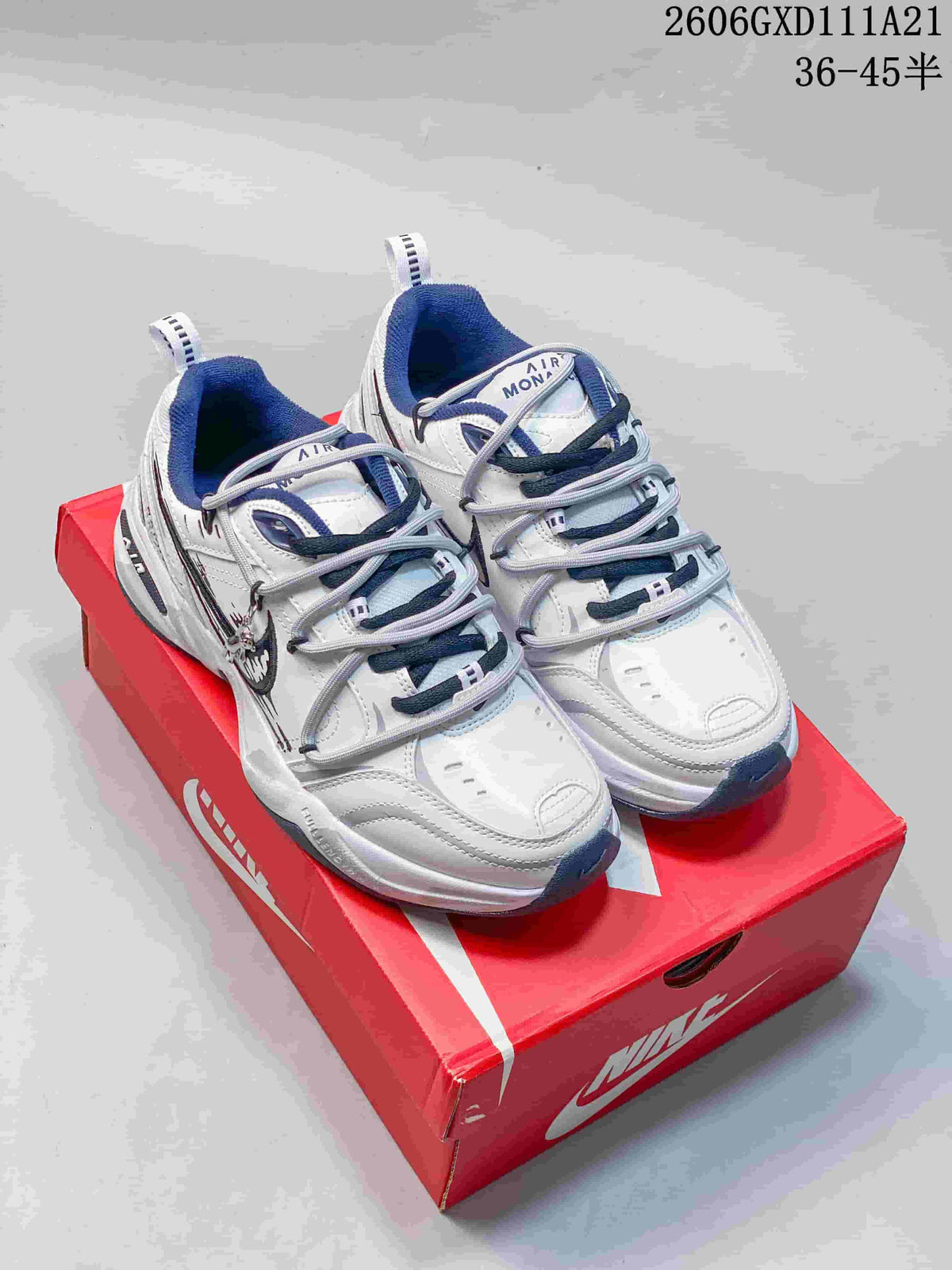 Nike Air Monarch IV White and Blue Low-Top Sneakers
