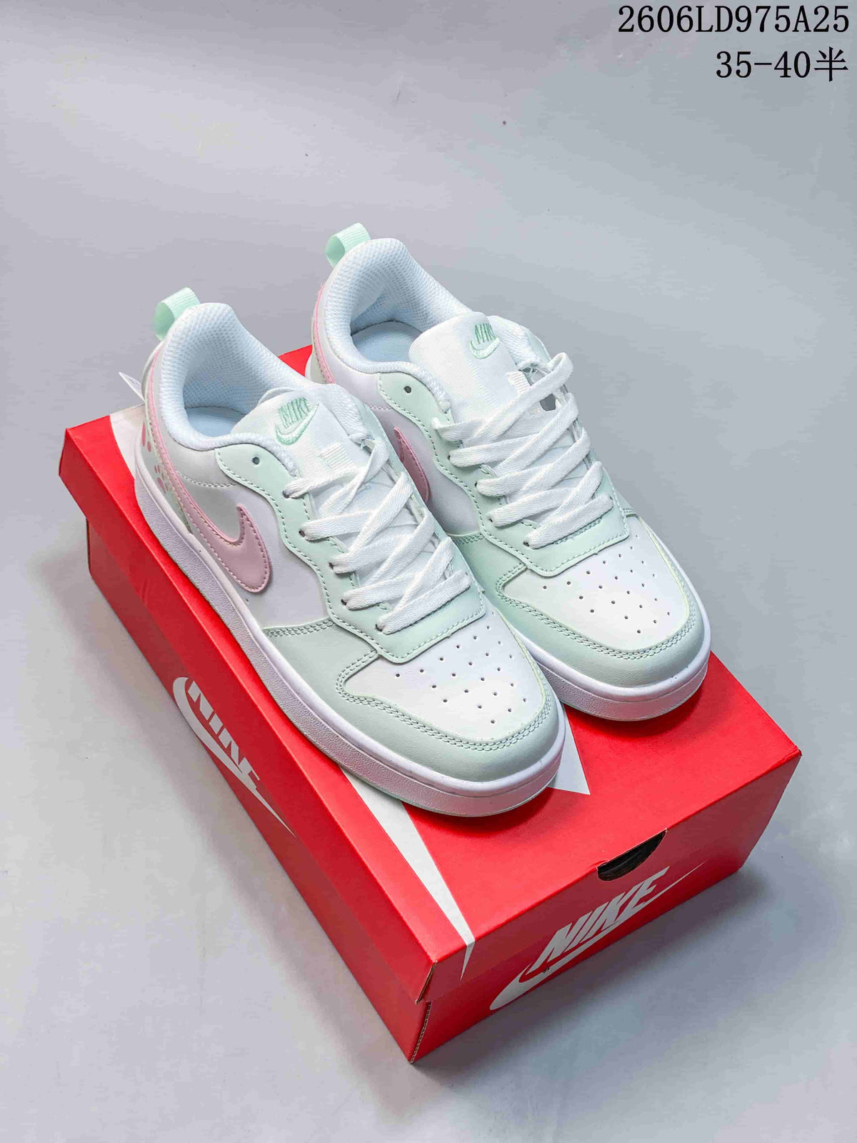 Nike Court Borough Low Sneakers in White, Pink and Mint
