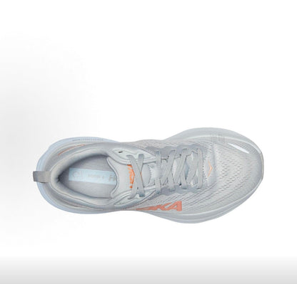 HOKA Bondi 8 Gray and Coral Running Sneakers