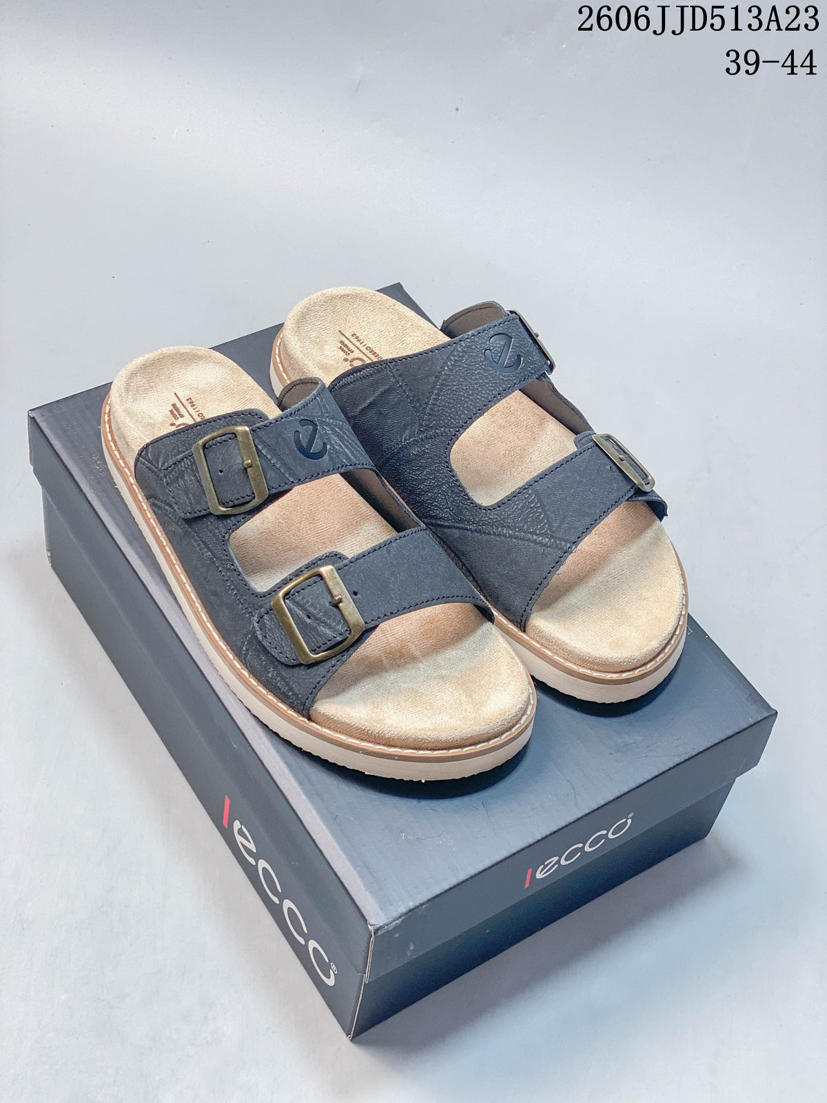 ECCO Two-Strap Slide Sandals in Slate Blue
