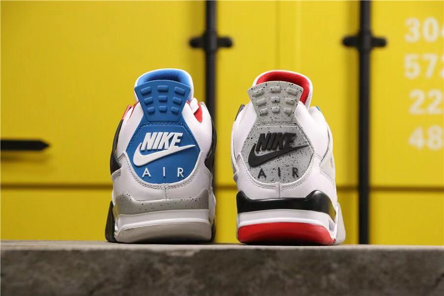 Rear view showing blue and grey heel panels with Nike Air branding.