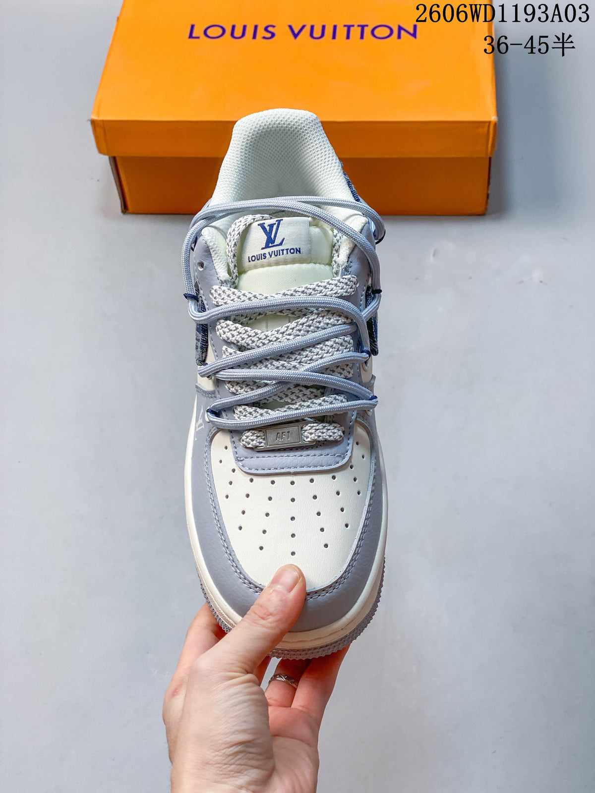 Nike Air Force 1 Low White and Gray Denim Sneakers