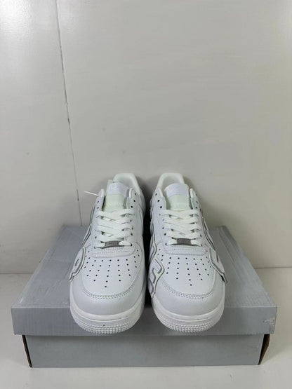 Front view showing the perforated white toe boxes, laces, and low-top silhouette.