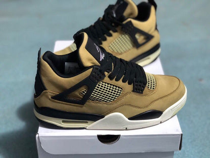Jordan 4 Retro sneakers displayed from a three-quarter angle on top of a white shoe box.