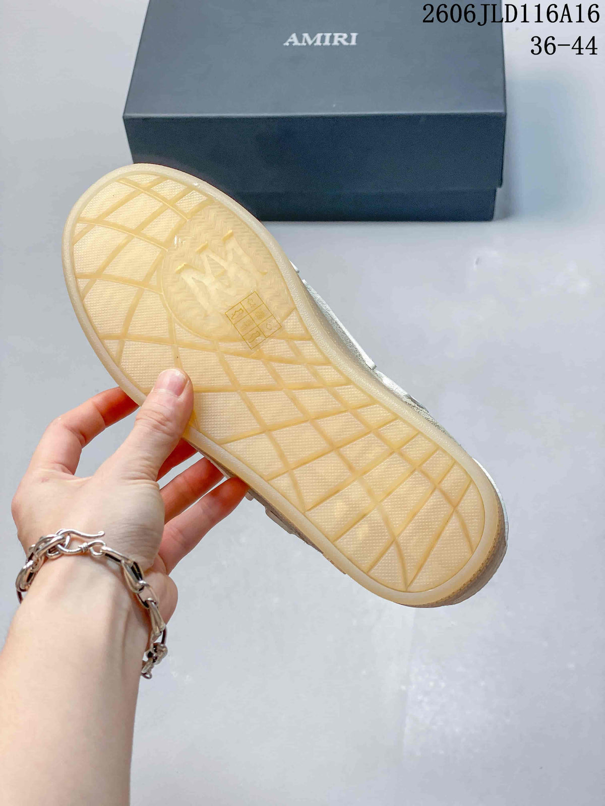 AMIRI Pacific Bones Low-Top Sneakers in Beige and White