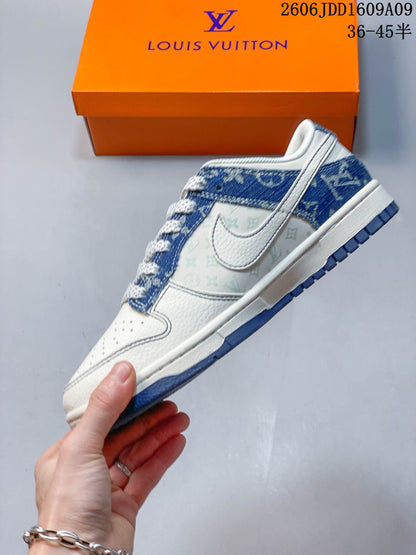 Nike SB Dunk Low Sneakers in Cream and Blue Denim Print