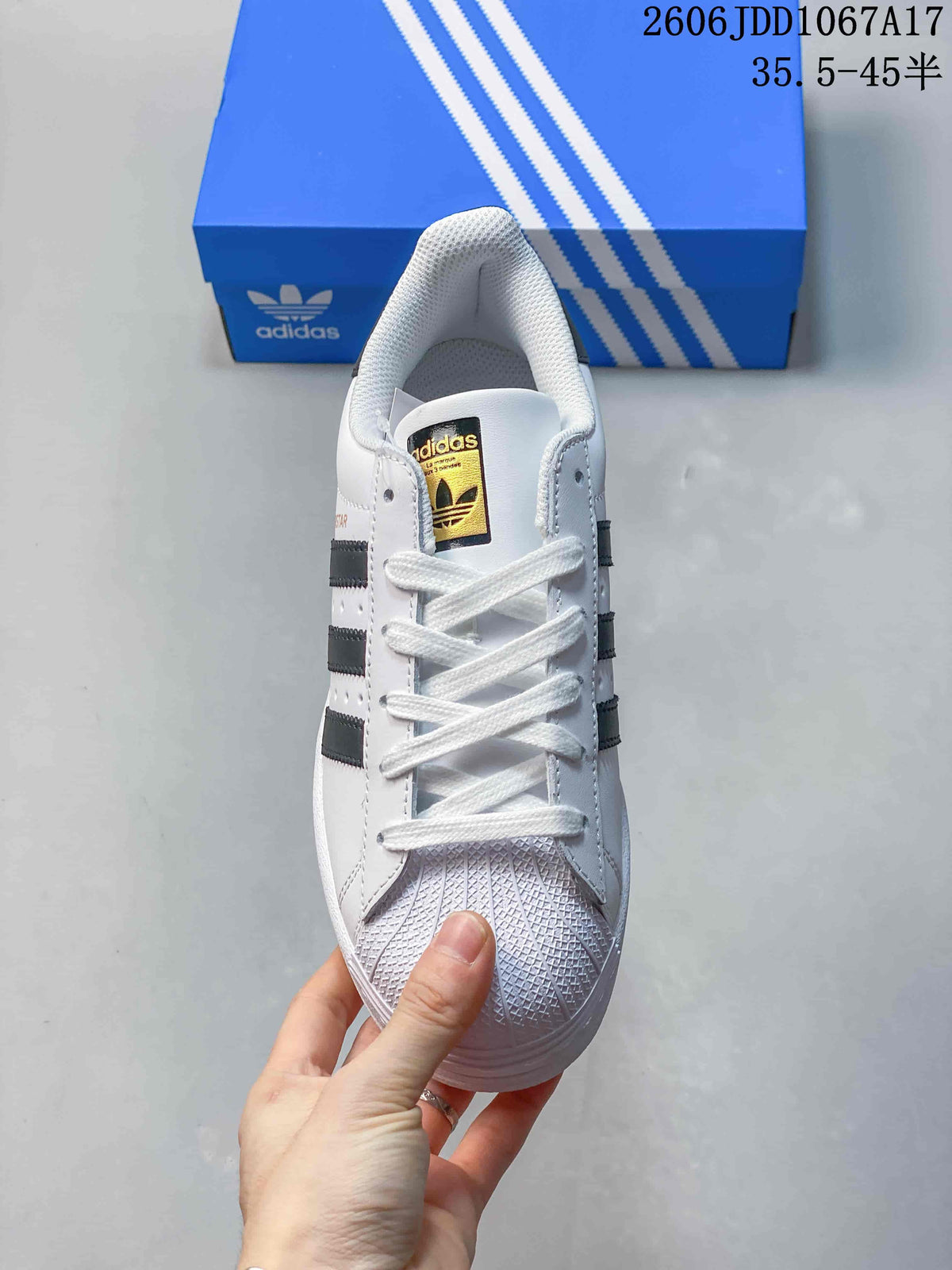Adidas Superstar White and Black Shell-Toe Sneakers