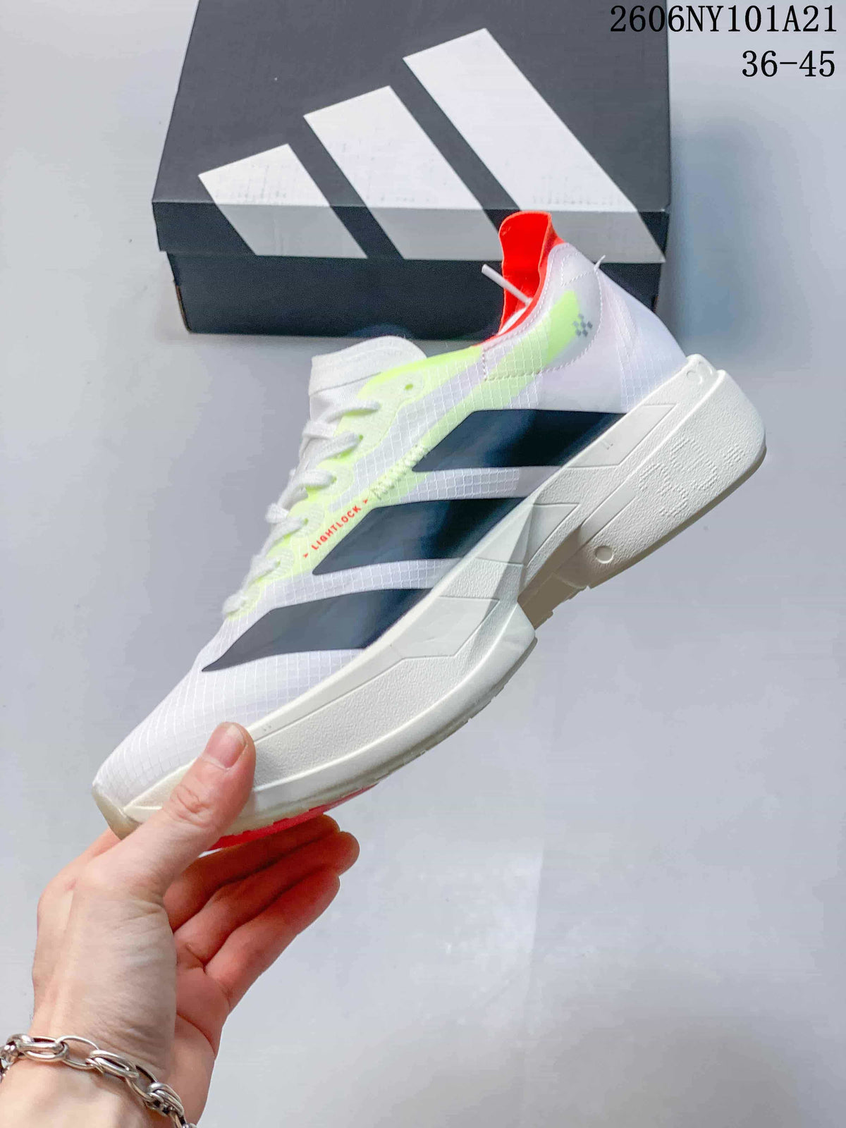 Adidas White Running Shoes with Neon Accents