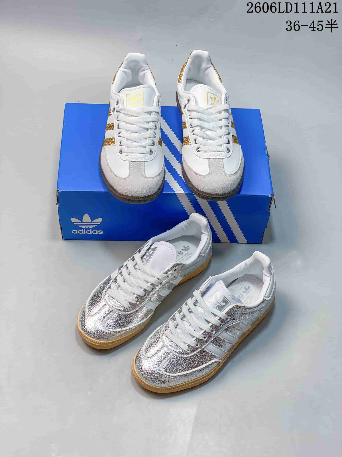 Adidas Samba OG Low-Top Sneakers, White and Gold KJ6590