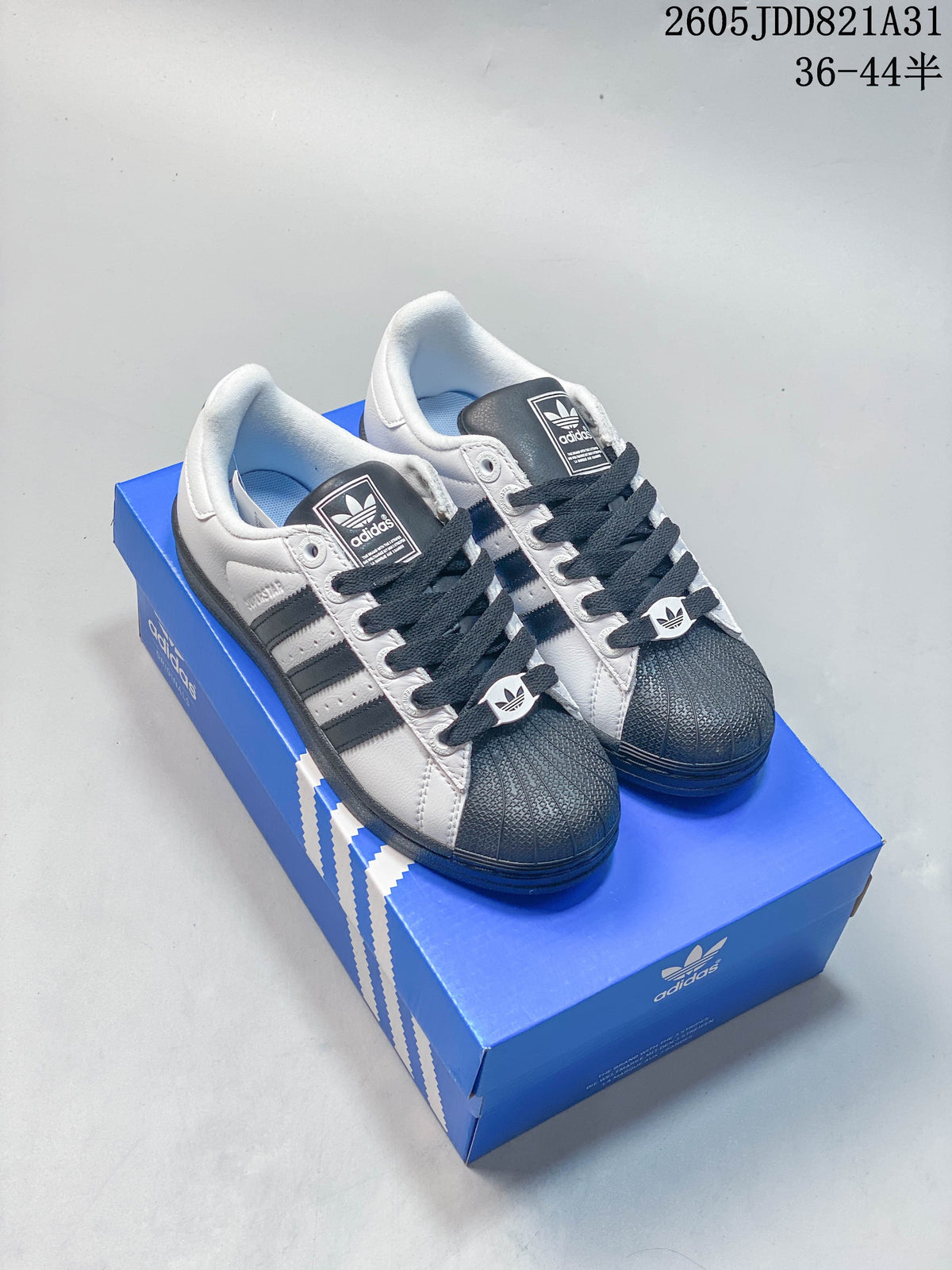 Adidas Superstar Shell-Toe Sneakers in White and Black