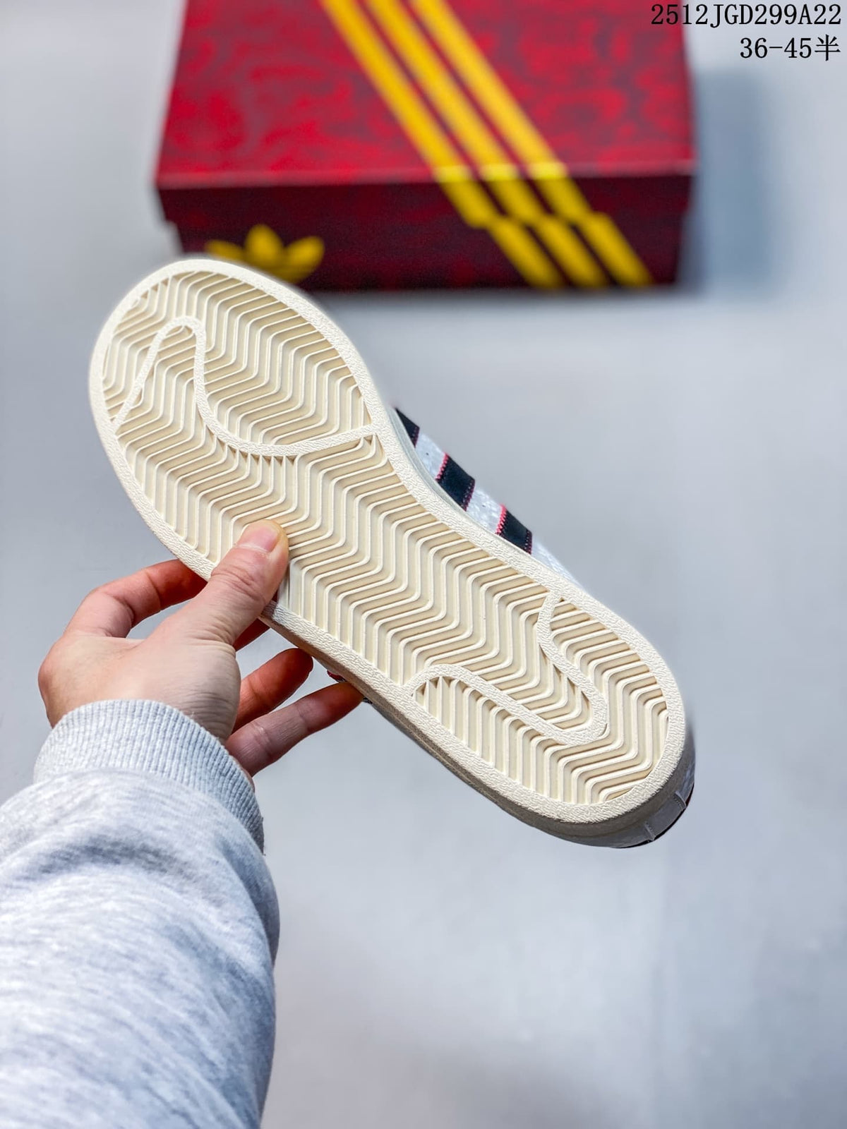 Adidas Superstar White and Red Low-Top Sneakers