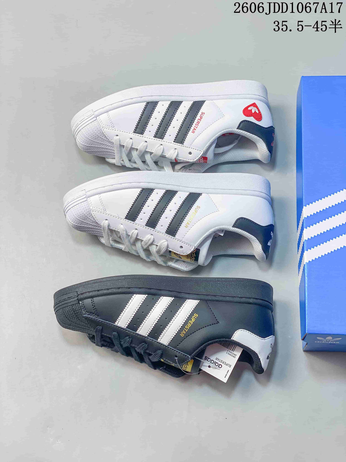 Adidas Superstar Shell-Toe Sneakers in White and Gray