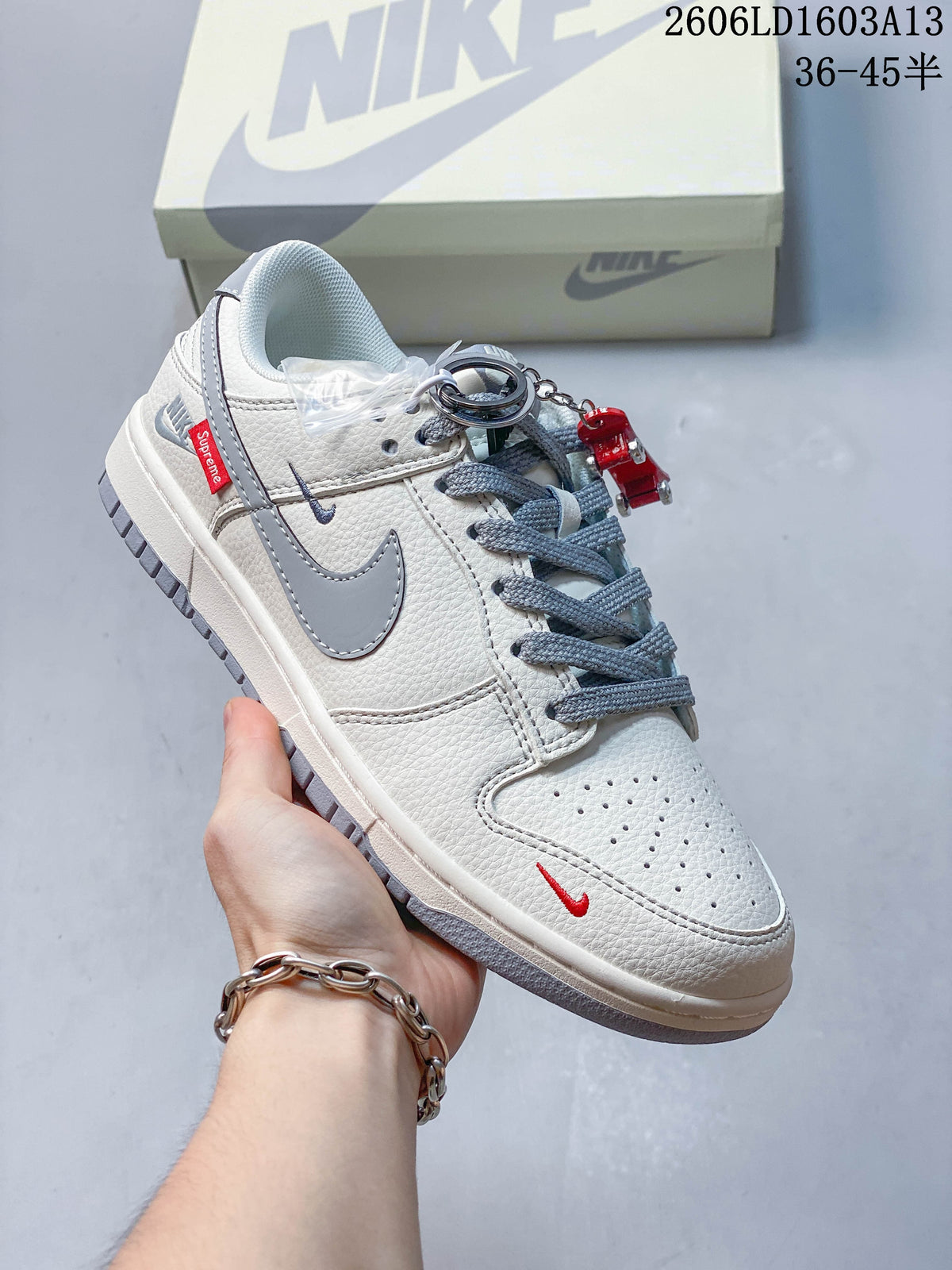 Nike Dunk Low Supreme-Style Sneakers in Cream and Grey