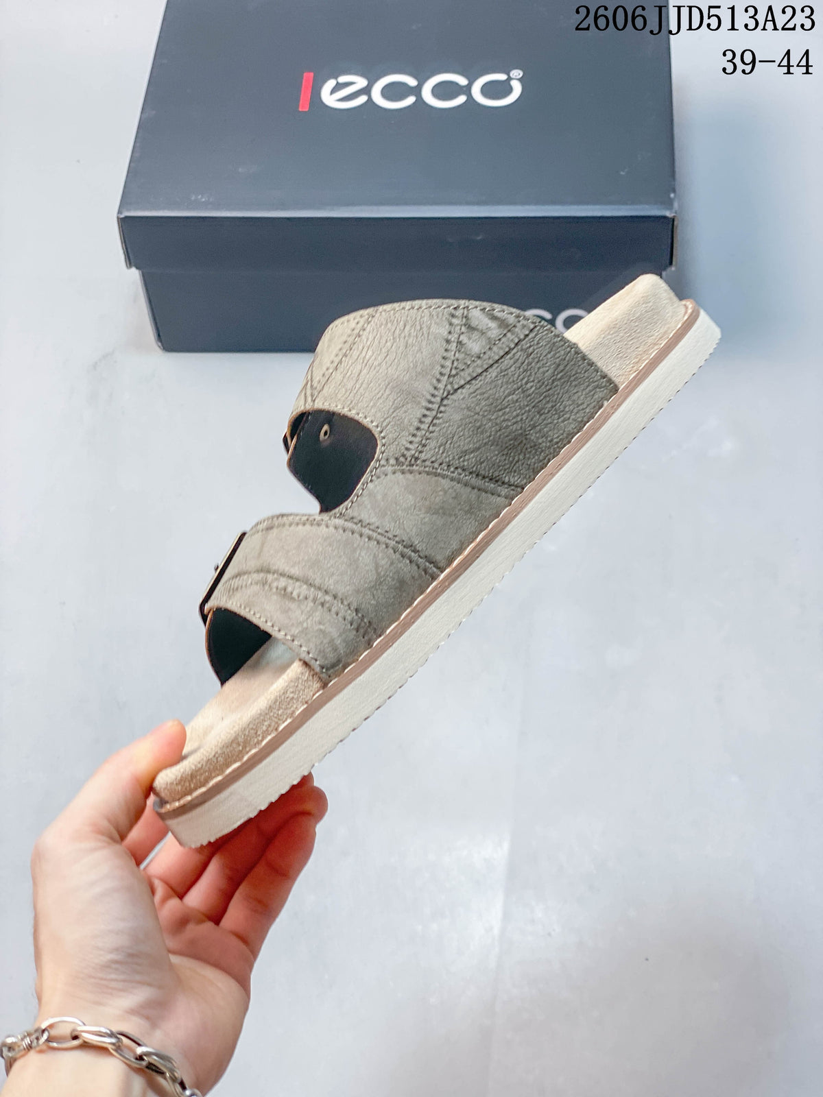 ECCO Double-Buckle Slide Sandals in Taupe