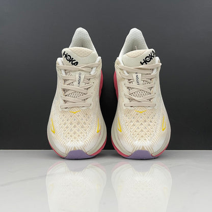 HOKA Clifton 9 Running Shoes in Ivory and Pink