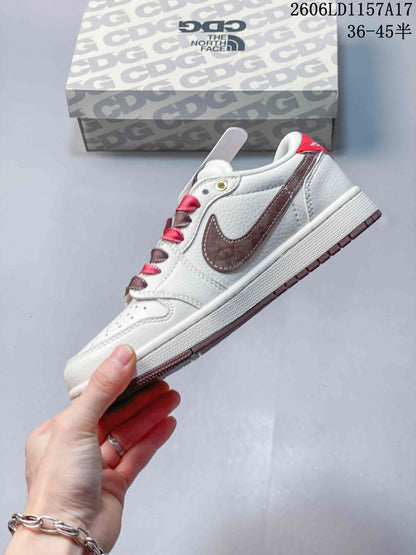 Air Jordan 1 Low White Brown Red Sneakers